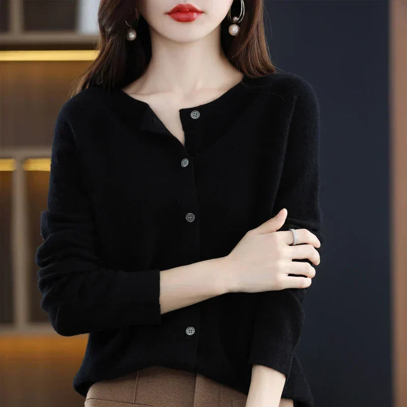 Nalani - Comodo maglione/cardigan in lana merino 100% con dettagli con bottoni