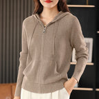 Cardigan/maglione con cerniera e cappuccio in misto lana Lana | Cappotto lavorato a maglia spessa per l'autunno e l'inverno