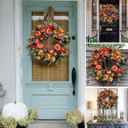 Fascino Autumna Ghirlanda per porta autunnale | Zucca e rattan | 40cm| Decorazione fatta a mano per l'autunno e il Ringraziamento