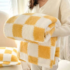 Coperta in pile Pandaluna con motivo a quadri | Morbido e traspirante | Per divano, letto e ufficio | Lavabile in lavatrice | Rosa/Bianco