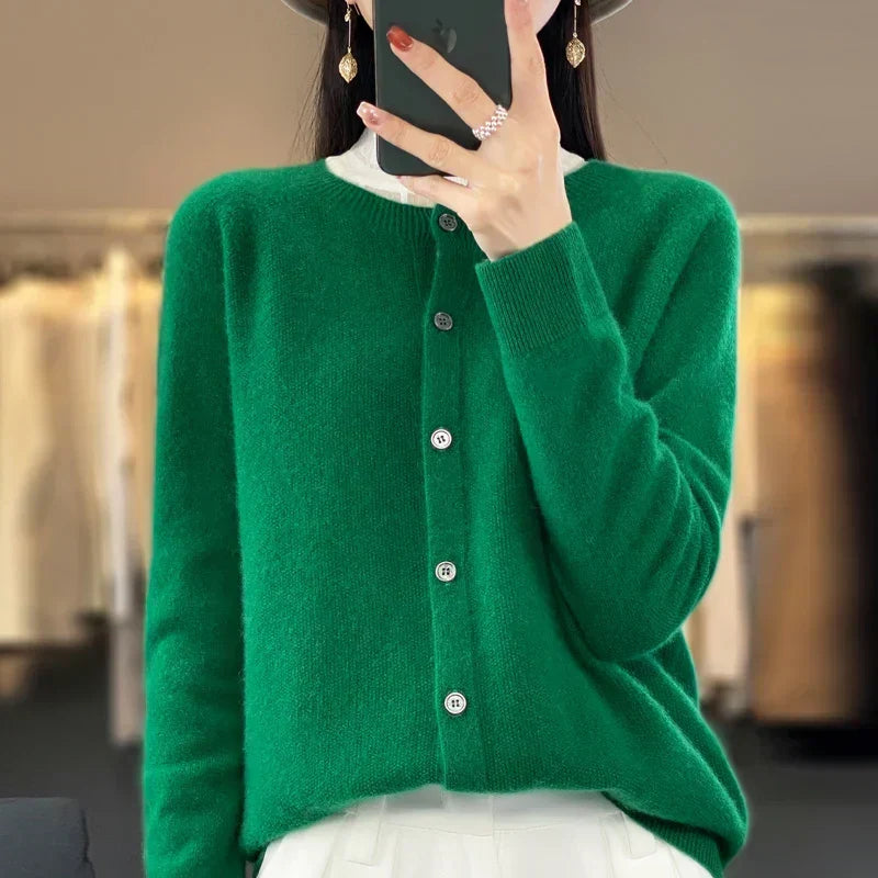 Nalani - Comodo maglione/cardigan in lana merino 100% con dettagli con bottoni