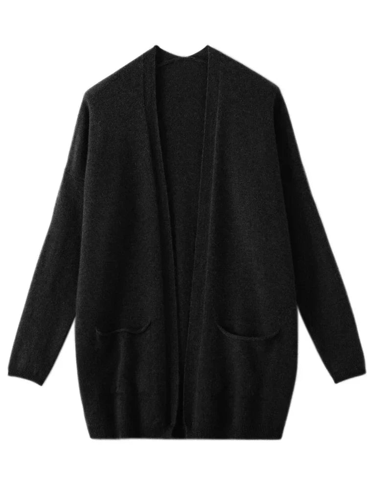 Cardigan/maglione Grace da donna autunno inverno | 100% Lana Merino, Tinta Unita, con Tasche