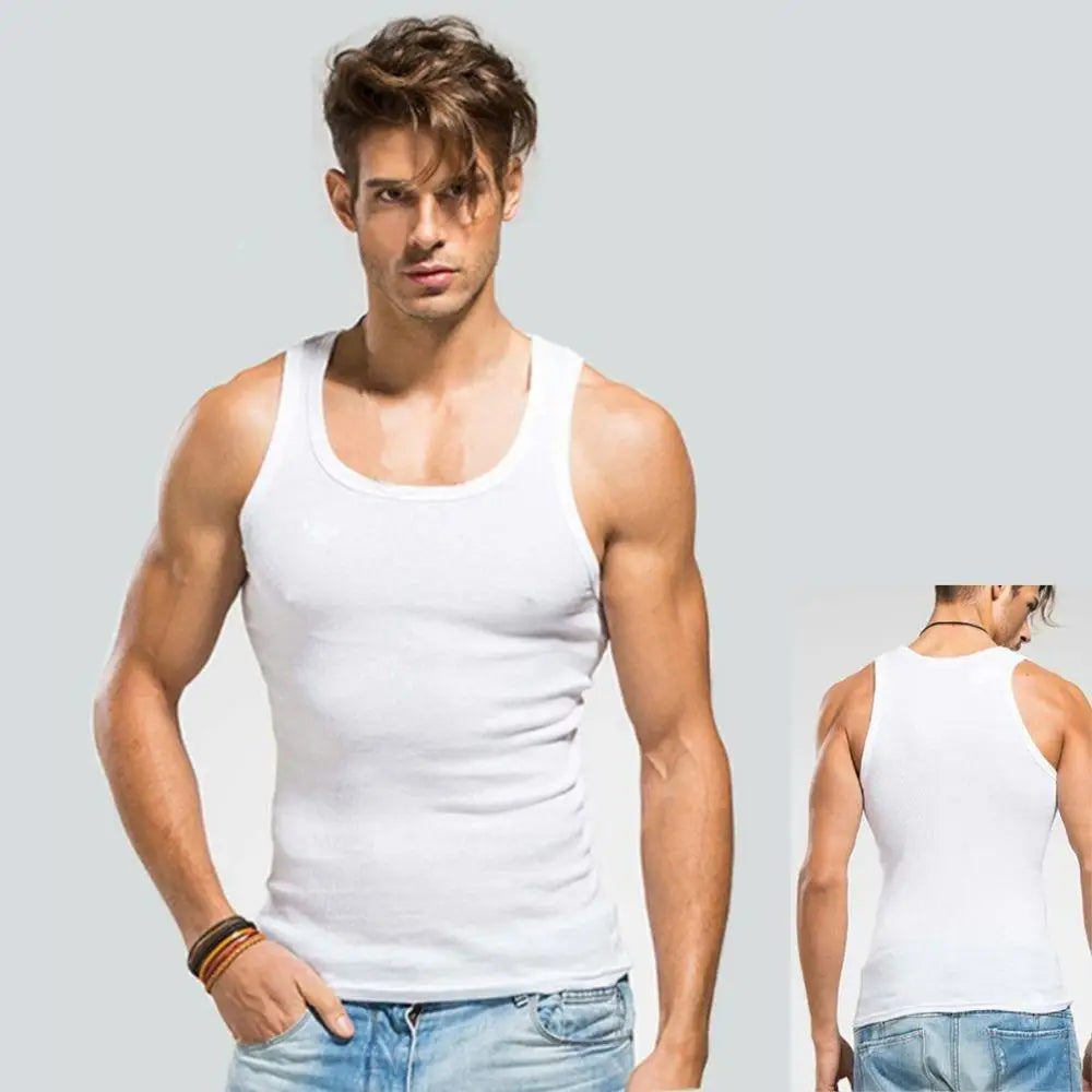Canotta in cotone traspirante da uomo | collo tagliato, vestibilità casual, gilet in maglia estiva solido