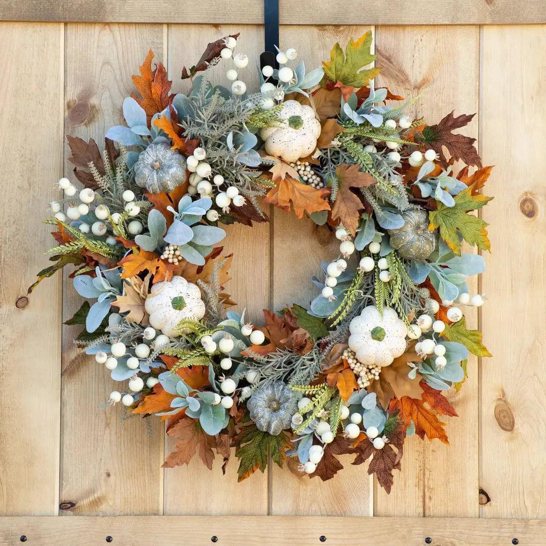 AutumnPumpkin Ghirlanda autunnale con foglie di acero e zucche | Decorazione della porta d'ingresso