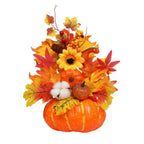 Magia d'autunno | Zucca decorativa con fiori artificiali | 25| 30cm| Decorazioni autunnali e di Halloween