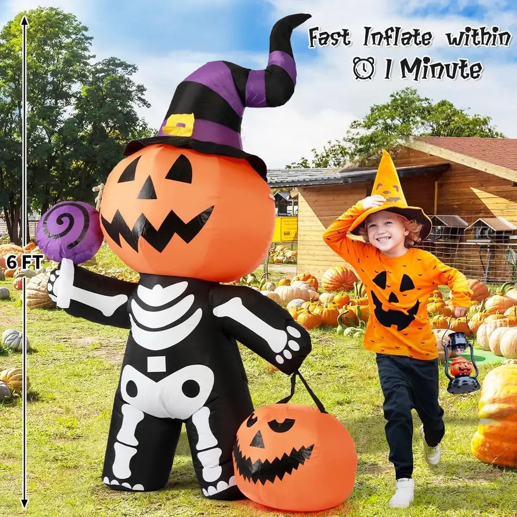 Decorazione da cortile con teschio di zucca gonfiabile da 1,8 m di Halloween 2025