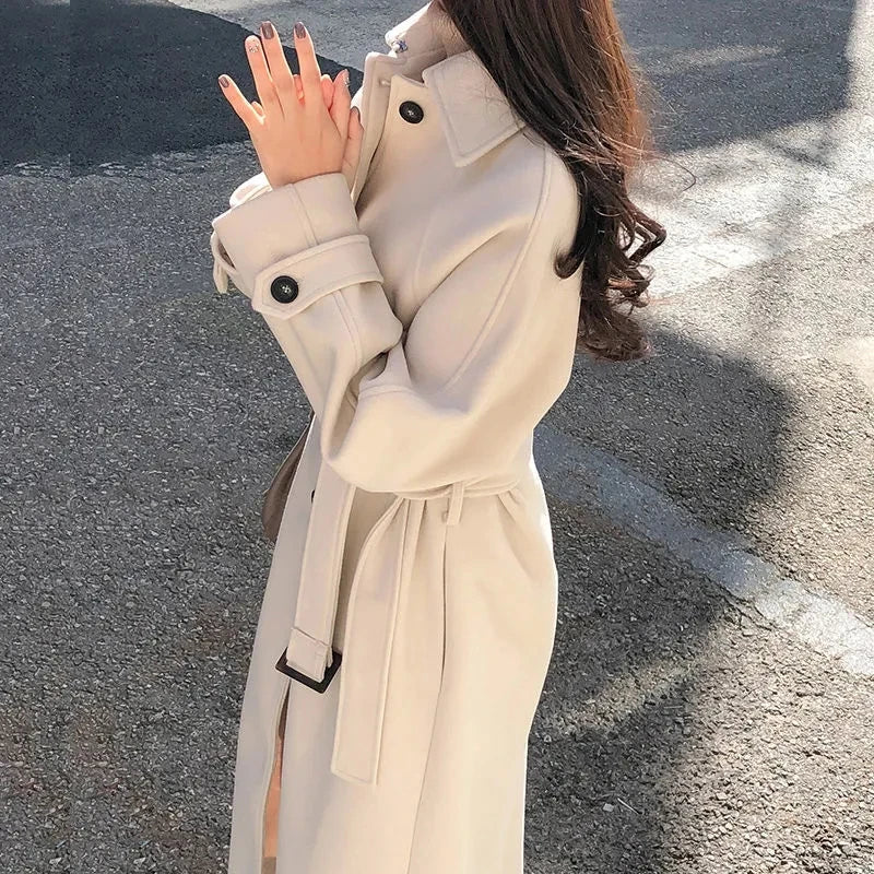 Cappotto lungo da donna con cintura | Elegante e caldo per l'inverno
