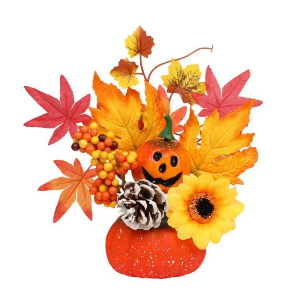 Magia d'autunno | Zucca decorativa con fiori artificiali | 25| 30cm| Decorazioni autunnali e di Halloween