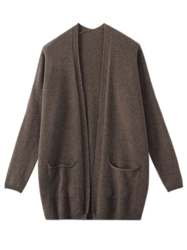 Cardigan/maglione Grace da donna autunno inverno | 100% Lana Merino, Tinta Unita, con Tasche