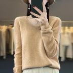 Maglione da donna con scollo a V in lana merino Aurelle, essenziale per tutti i giorni