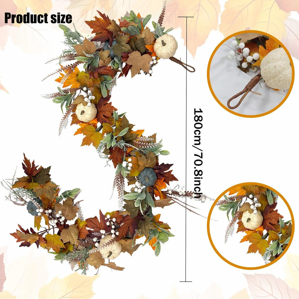 AutumnPumpkin Ghirlanda autunnale con foglie di acero e zucche | Decorazione della porta d'ingresso
