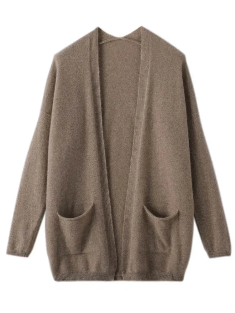 Cardigan/maglione Grace da donna autunno inverno | 100% Lana Merino, Tinta Unita, con Tasche