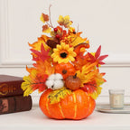 Magia d'autunno | Zucca decorativa con fiori artificiali | 25| 30cm| Decorazioni autunnali e di Halloween