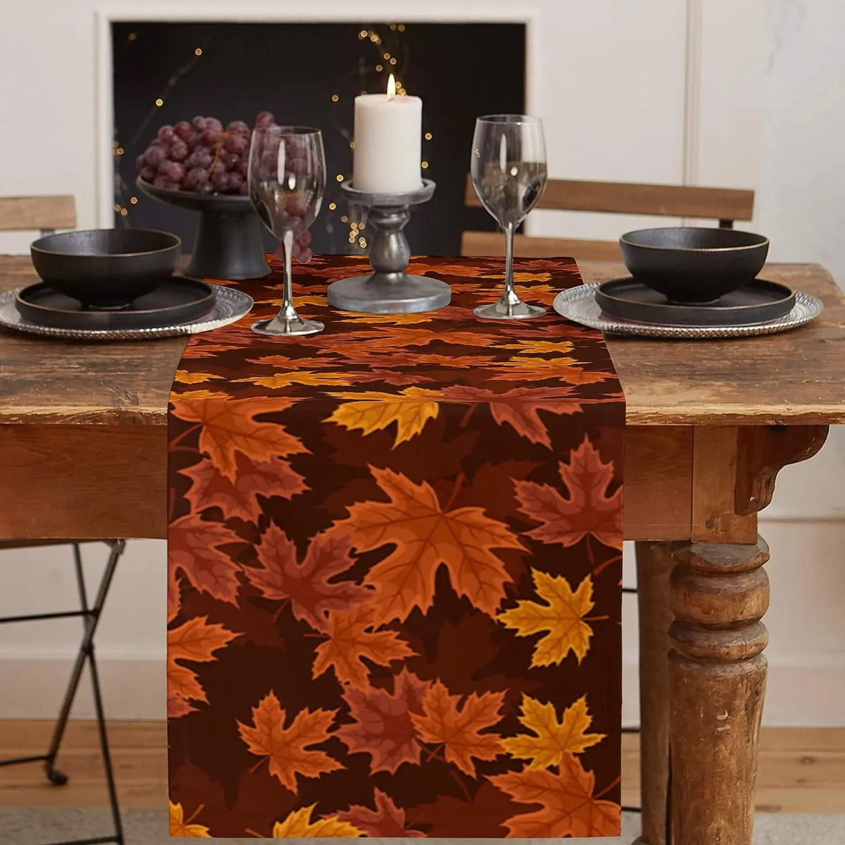 Runner da tavola Autumna LeafRunner in lino | Decorazione autunnale con foglia d'acero | Lavabile e durevole | 150| 200×33 centimetri