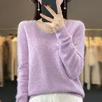 Maglione da donna con scollo a V in lana merino Aurelle, essenziale per tutti i giorni