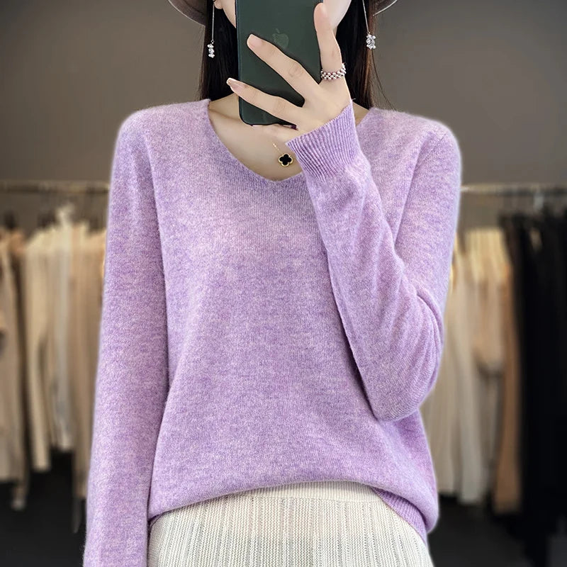 Maglione da donna con scollo a V in lana merino Kirrea Kirrea