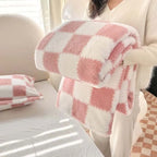 Coperta in pile Pandaluna con motivo a quadri | Morbido e traspirante | Per divano, letto e ufficio | Lavabile in lavatrice | Rosa/Bianco