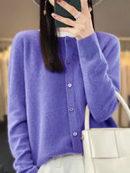Maglione cardigan con scollo a O chic primaverile - Top lavorato a maglia da donna in lana merino al 100%.