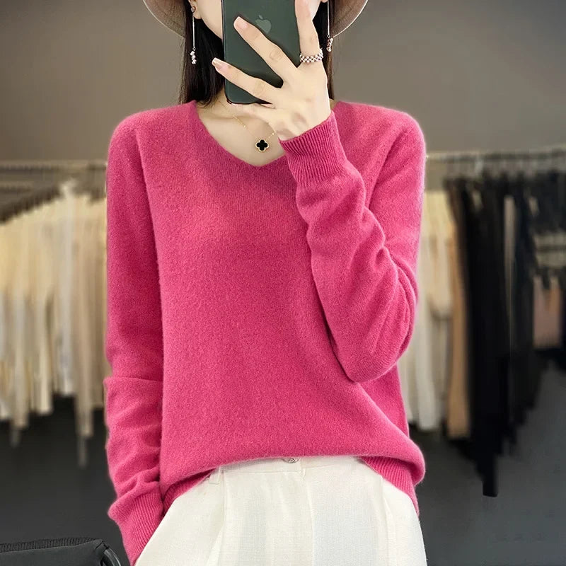 Maglione da donna con scollo a V in lana merino Kirrea Kirrea