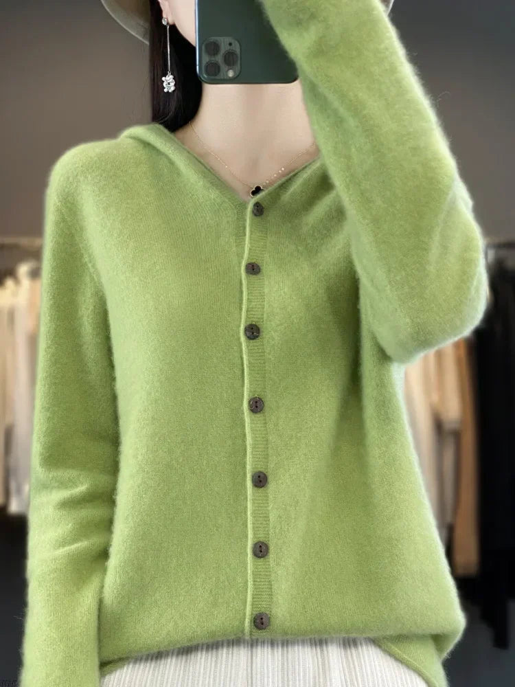 Pauline: maglione cardigan in lana 100% per l'inverno