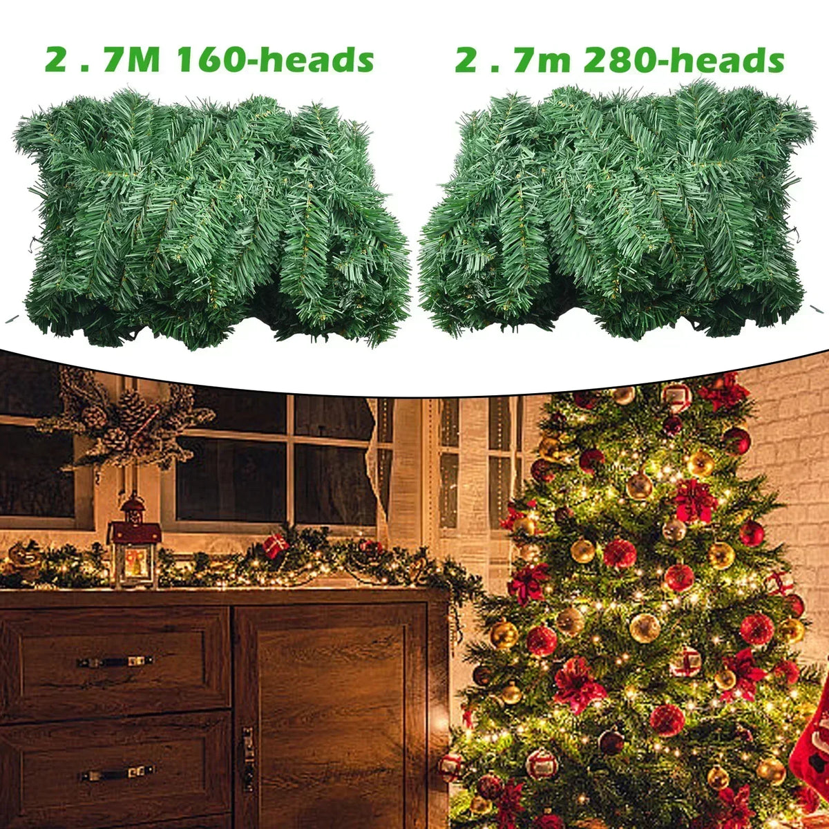 Ghirlanda di Natale EverPine | Ghirlanda di abete artificiale da 2,7 m | Rami densi di abete in PVC | Decorazione natalizia per scale, caminetti e finestre
