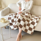Coperta in pile Pandaluna con motivo a quadri | Morbido e traspirante | Per divano, letto e ufficio | Lavabile in lavatrice | Rosa/Bianco