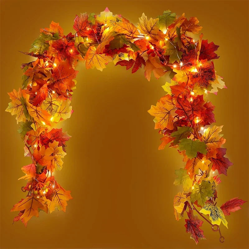 Ghirlanda autunnale Aurelia | Ghirlanda di foglie d'acero artificiali | 200cm| Decorazioni per la casa e il giardino