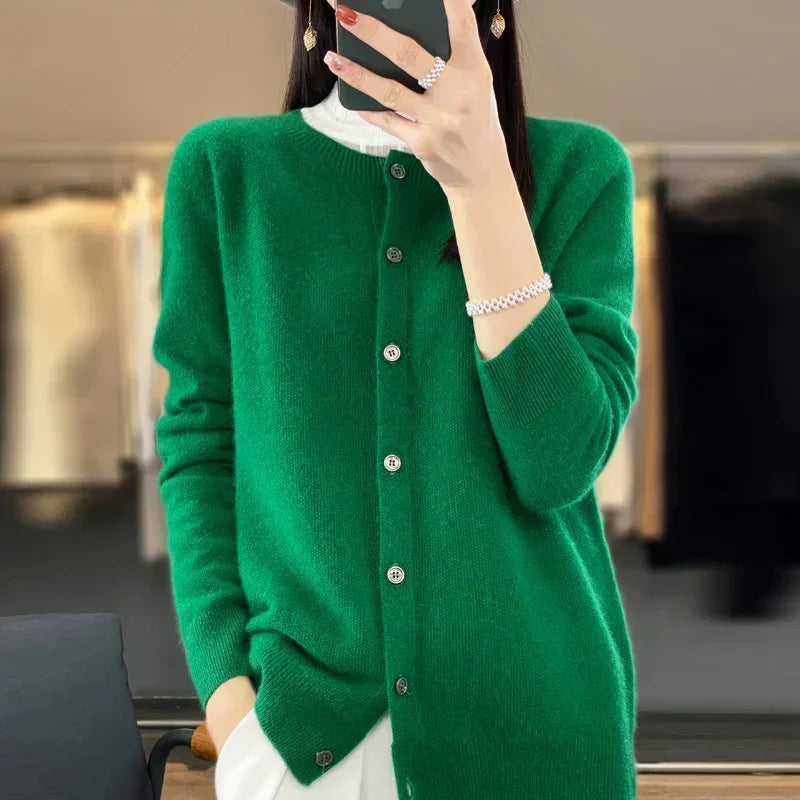 Nalani - Comodo maglione/cardigan in lana merino 100% con dettagli con bottoni