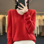 Maglione da donna con scollo a V in lana merino Aurelle, essenziale per tutti i giorni