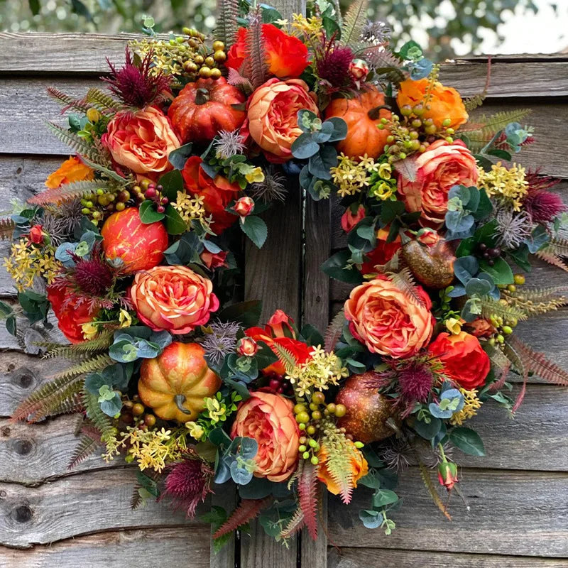 Fascino Autumna Ghirlanda per porta autunnale | Zucca e rattan | 40cm| Decorazione fatta a mano per l'autunno e il Ringraziamento