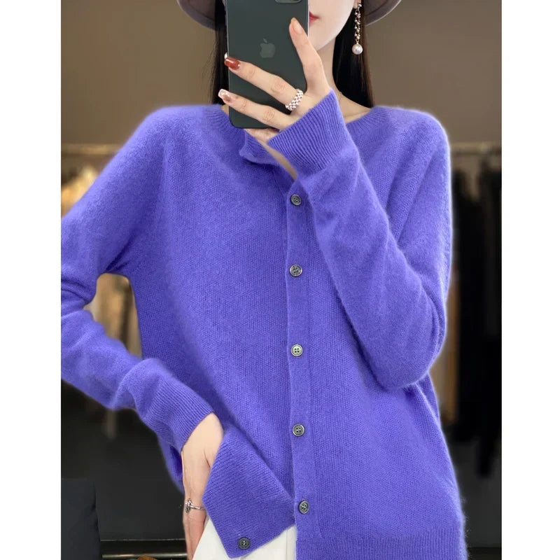 Nalani - Comodo maglione/cardigan in lana merino 100% con dettagli con bottoni