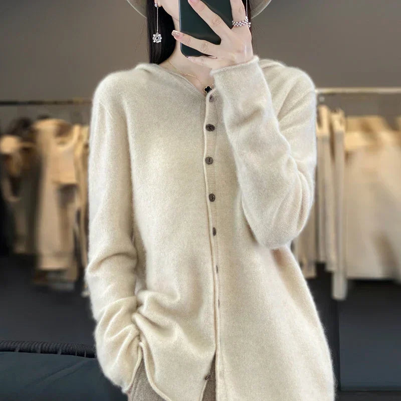 Pauline: maglione cardigan in lana 100% per l'inverno