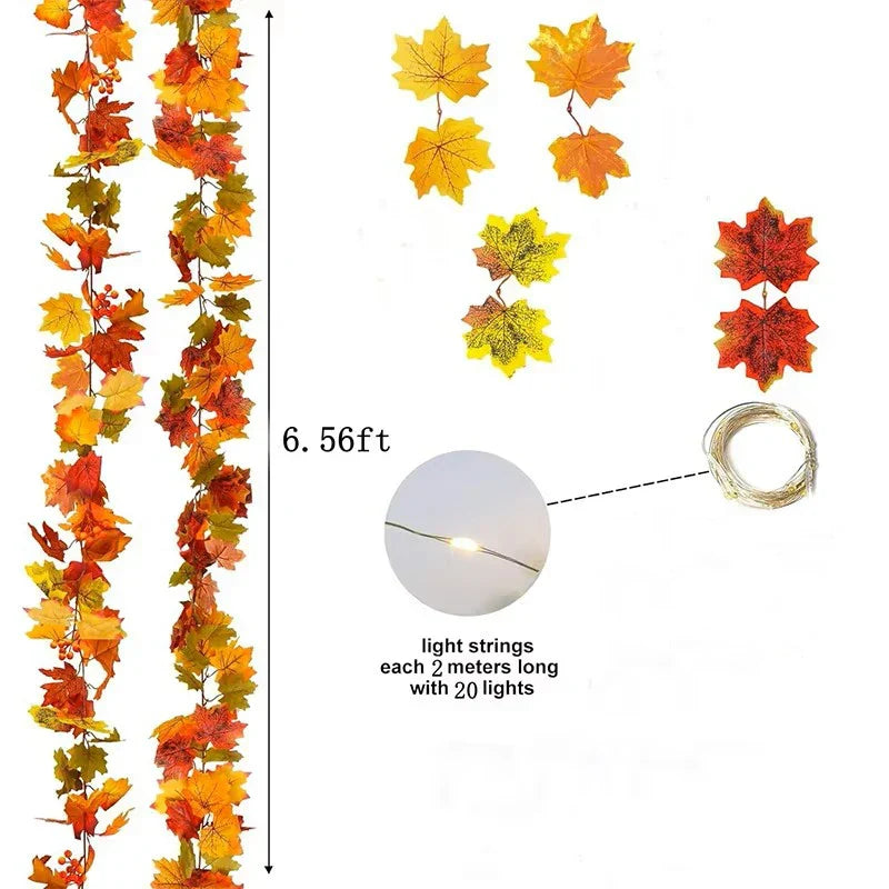 Ghirlanda autunnale Aurelia | Ghirlanda di foglie d'acero artificiali | 200cm| Decorazioni per la casa e il giardino