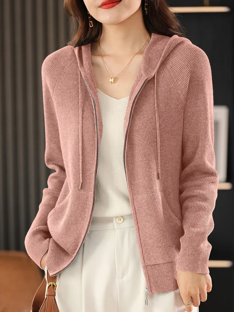 Cardigan/maglione con cerniera e cappuccio in misto lana Lana | Cappotto lavorato a maglia spessa per l'autunno e l'inverno