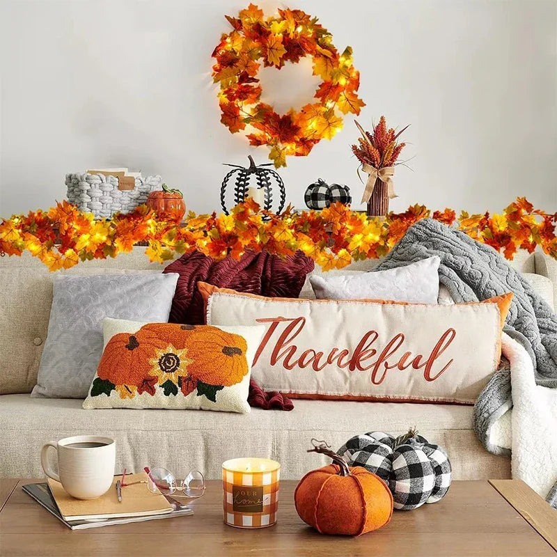 Ghirlanda autunnale Aurelia | Ghirlanda di foglie d'acero artificiali | 200cm| Decorazioni per la casa e il giardino