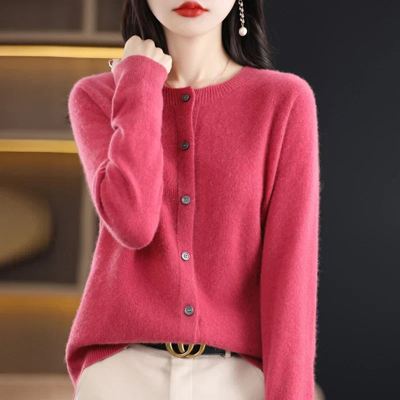 Nalani - Comodo maglione/cardigan in lana merino 100% con dettagli con bottoni