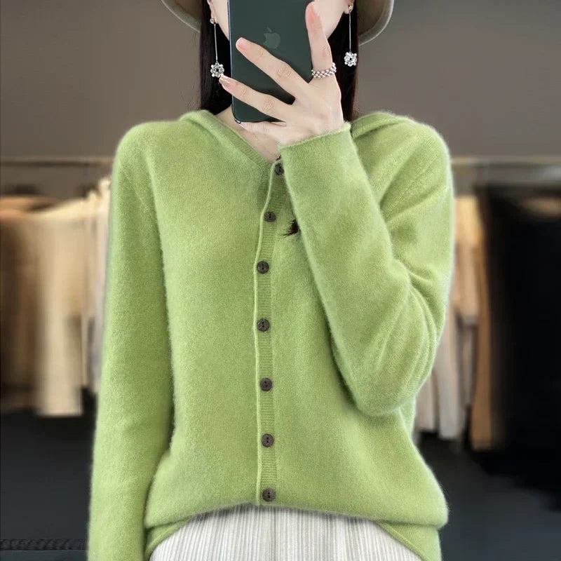 Pauline: maglione cardigan in lana 100% per l'inverno