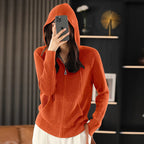 Cardigan/maglione con cerniera e cappuccio in misto lana Lana | Cappotto lavorato a maglia spessa per l'autunno e l'inverno
