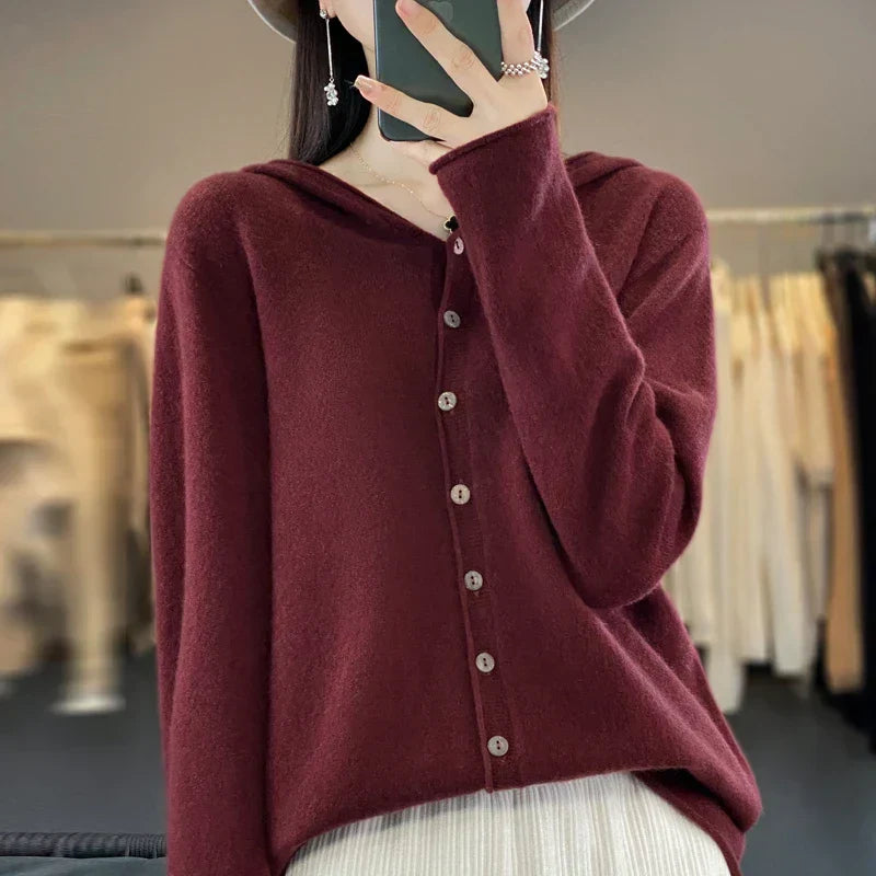 Pauline: maglione cardigan in lana 100% per l'inverno