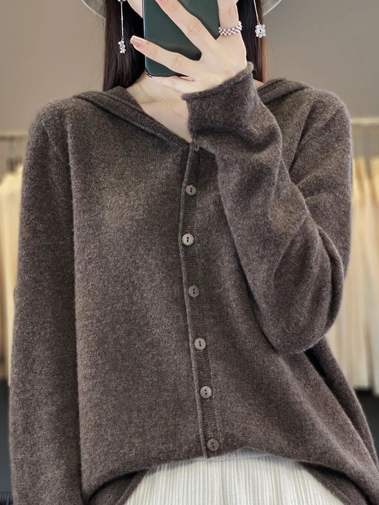 Pauline: maglione cardigan in lana 100% per l'inverno