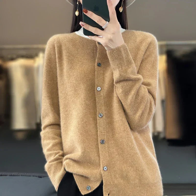 Cardigan ampio in pura lana 100% - Maglione girocollo autunno/inverno da donna