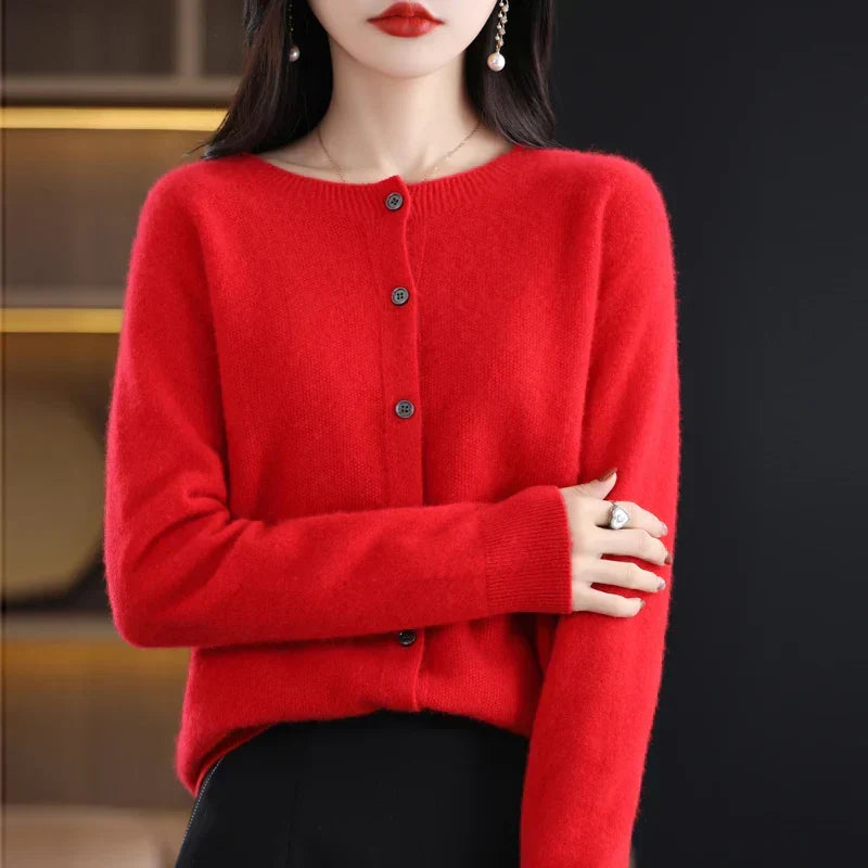 Nalani - Comodo maglione/cardigan in lana merino 100% con dettagli con bottoni