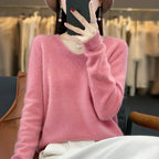 Maglione da donna con scollo a V in lana merino Aurelle, essenziale per tutti i giorni