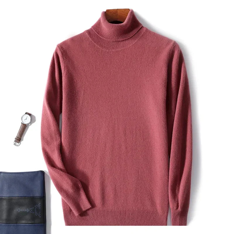 Maglione dolcevita da uomo in pura lana al 100% - Maglione lavorato a maglia sciolto di grandi dimensioni per autunno e inverno