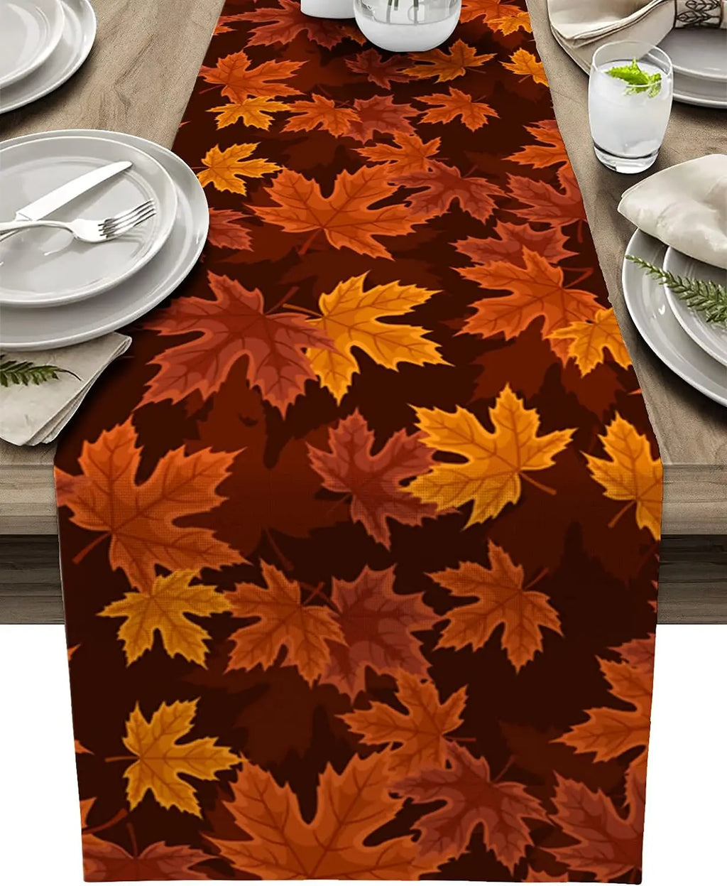 Runner da tavola Autumna LeafRunner in lino | Decorazione autunnale con foglia d'acero | Lavabile e durevole | 150| 200×33 centimetri