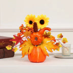 Magia d'autunno | Zucca decorativa con fiori artificiali | 25| 30cm| Decorazioni autunnali e di Halloween