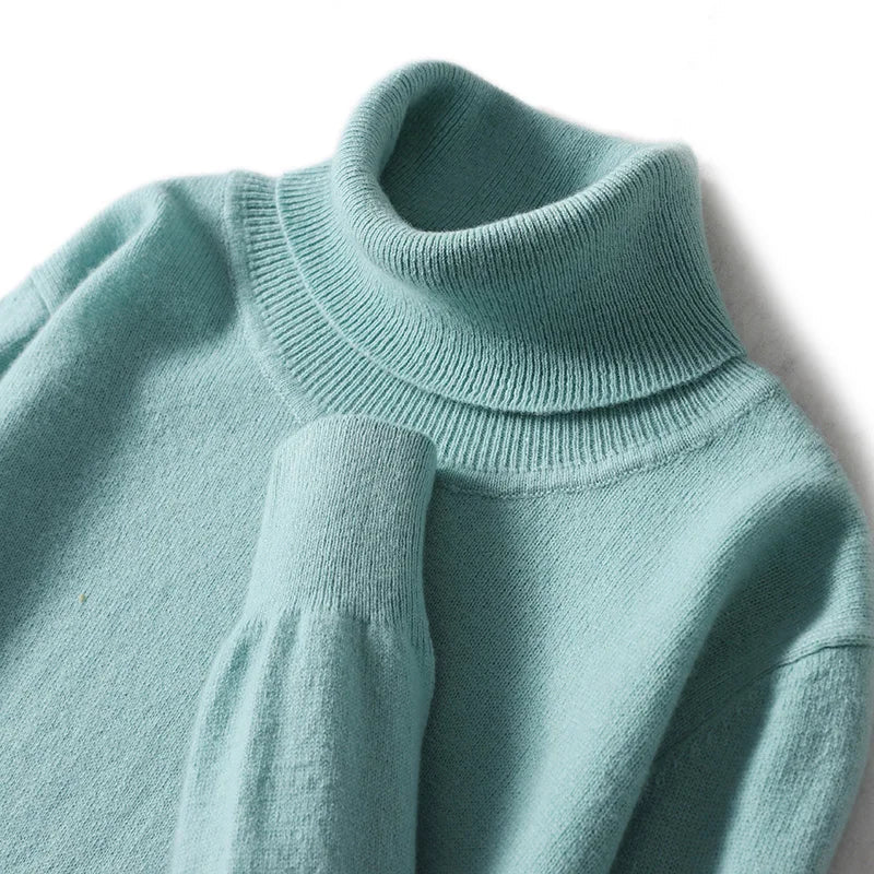 Maglione dolcevita da uomo in pura lana al 100% - Maglione lavorato a maglia sciolto di grandi dimensioni per autunno e inverno