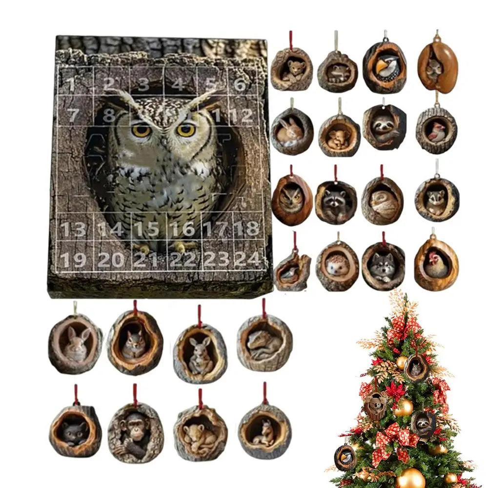 Calendario dell'Avvento con gatto, conto alla rovescia, ornamenti per albero da appendere