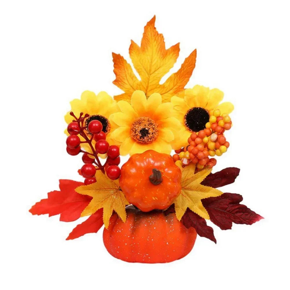 Magia d'autunno | Zucca decorativa con fiori artificiali | 25| 30cm| Decorazioni autunnali e di Halloween