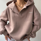 Felpa con cappuccio oversize da donna accogliente - Intaglio a V squadrato, pile